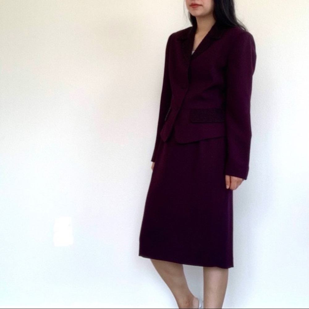 Funky 90s Dark Purple Suit w/ Beaded Collar Detail